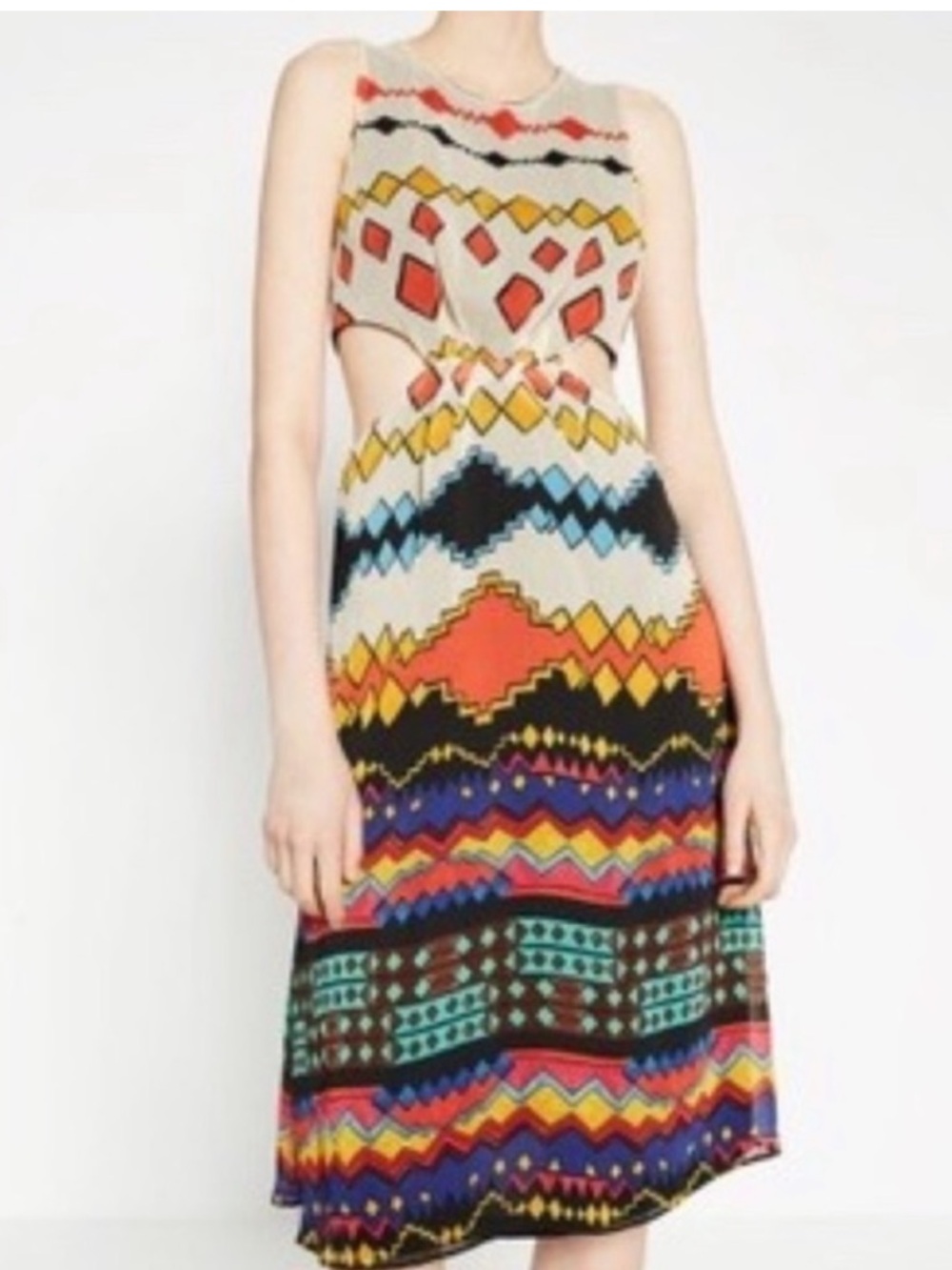 Zara Multicolor Geometric Cutout Midi Dress